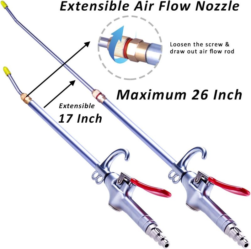 JASTIND High Volume Powerful Industrial Air Blow Gun, 17-26 Inch Extensible Stainless Steel Air Flow Nozzle, Pneumatic Air Compressor Accessories Tool, Extended Dust Air Blower Gun with 360 Degree Swivel Hook - Image 3