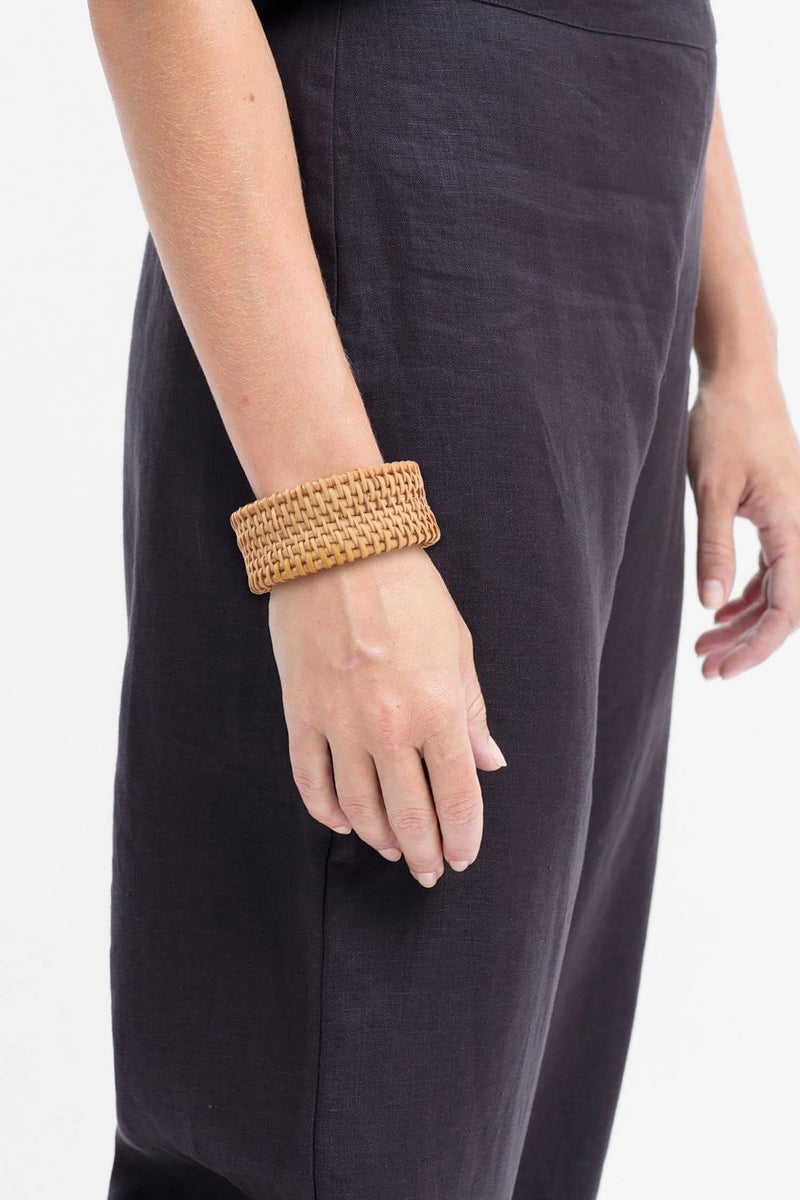 HSWE Rattan Bracelet Handmade Lightweight Straw Wicker Braid Cuff Bangle Bracelet Statement Adjustable Bohemian Rattans Woven Chunky Bracelets for Summer Wrist Jewelry - Image 5