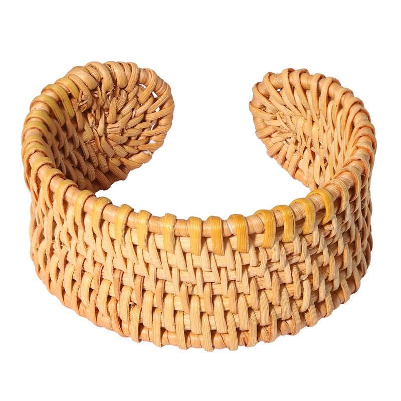 HSWE Rattan Bracelet Handmade Lightweight Straw Wicker Braid Cuff Bangle Bracelet Statement Adjustable Bohemian Rattans Woven Chunky Bracelets for Summer Wrist Jewelry - Image 4