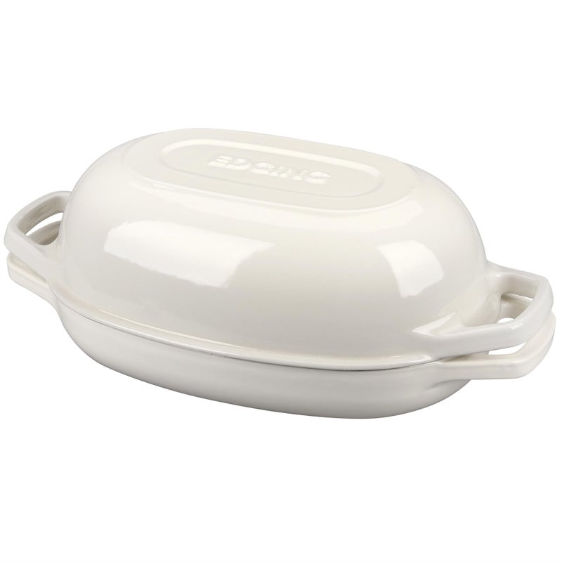 EDGING CASTING Enameled Cast Iron Oval Dutch Oven Pot with Lid, Dutch Oven for Sourdough Bread Baking, Oval Bread Pan, Bread Oven, Bread Dutch Oven, 5qt, White - Image 1