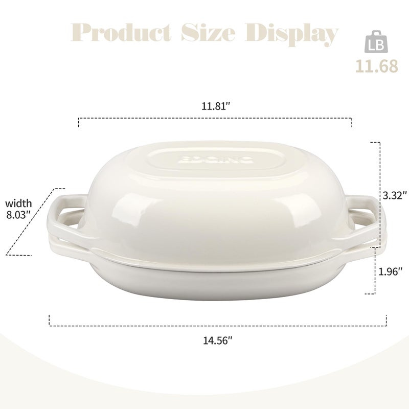 EDGING CASTING Enameled Cast Iron Oval Dutch Oven Pot with Lid, Dutch Oven for Sourdough Bread Baking, Oval Bread Pan, Bread Oven, Bread Dutch Oven, 5qt, White - Image 2