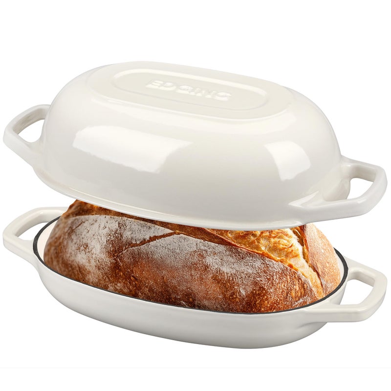 EDGING CASTING Enameled Cast Iron Oval Dutch Oven Pot with Lid, Dutch Oven for Sourdough Bread Baking, Oval Bread Pan, Bread Oven, Bread Dutch Oven, 5qt, White - Image 3