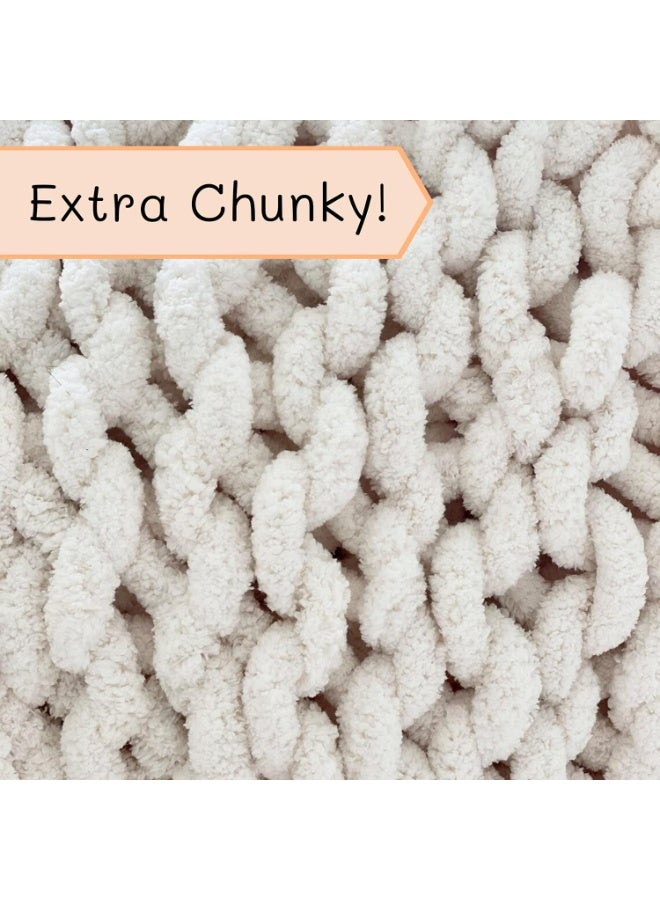 Chunky Knit Blanket Throw | 100% Hand Knit with Jumbo Chenille Yarn (40"x50", Cream White) - Image 4