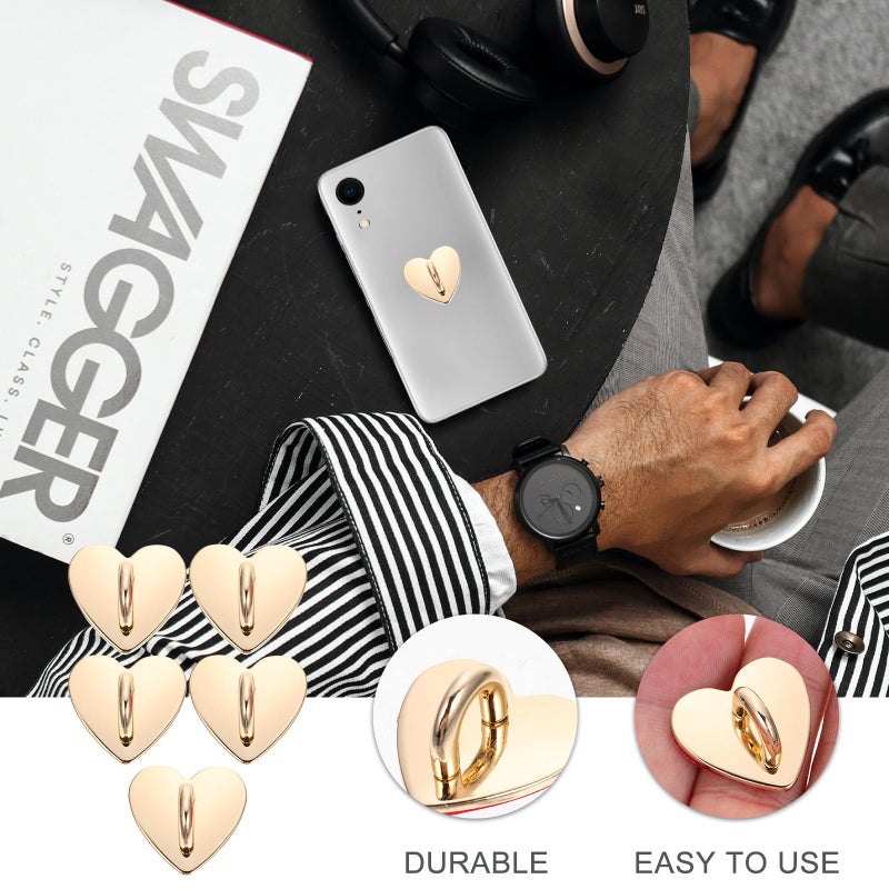 Gold Heart Shaped Adhesive Metal Phone Ring Holder Kickstand 5 Pack - Image 4