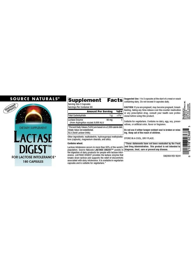 Source Naturals Lactase Digest, for Lactose Intolerance* - 180 Capsules - Image 3