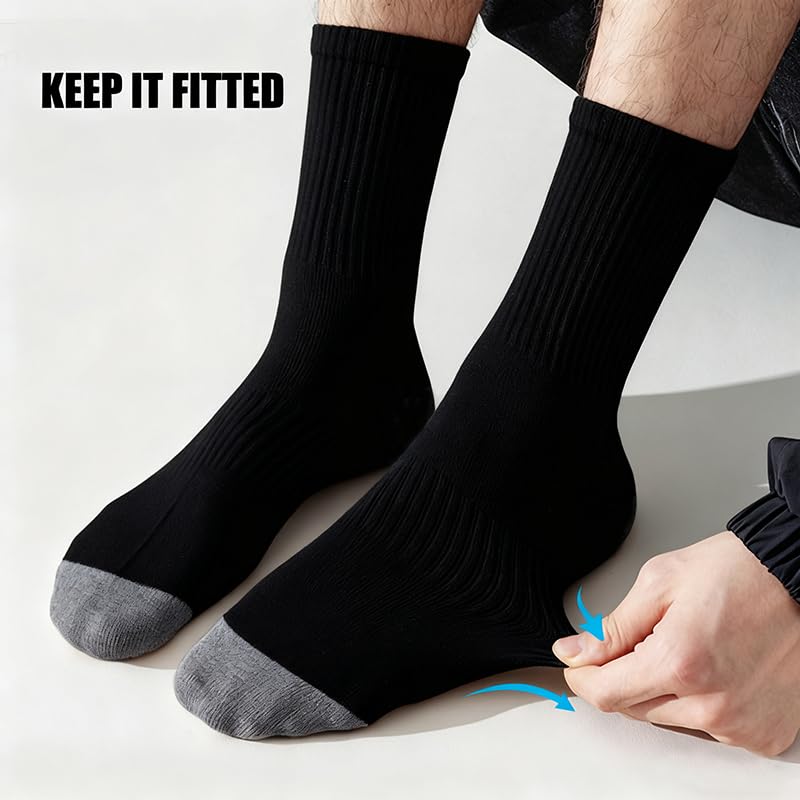 SPLASHGRIP Men's Crew Socks 6 Pack Soft Breathable Athletic Socks Casual Running Socks for Daily Wear Work Training Sports Black - Image 5