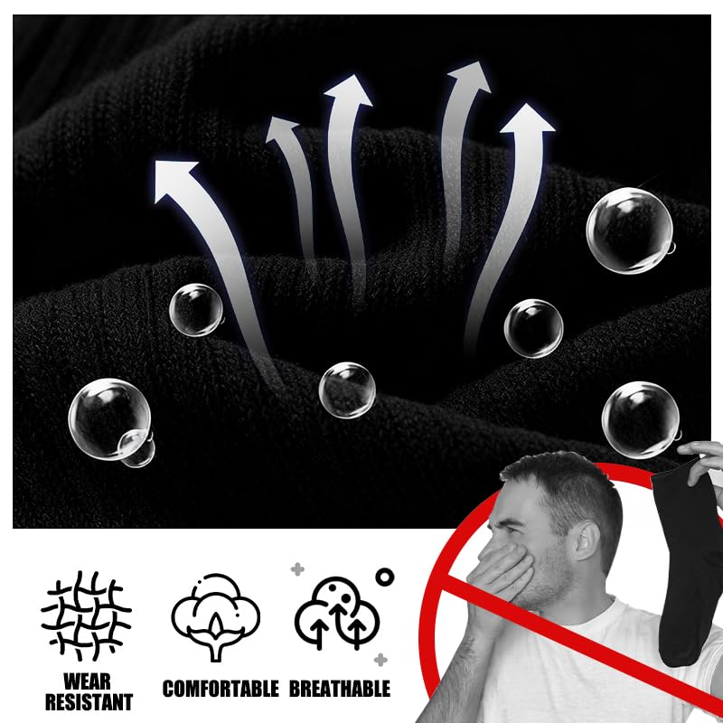 SPLASHGRIP Men's Crew Socks 6 Pack Soft Breathable Athletic Socks Casual Running Socks for Daily Wear Work Training Sports Black - Image 4