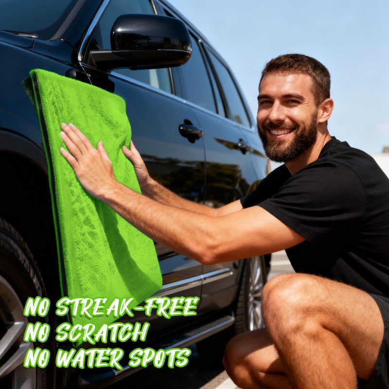 PUGPIU Microfiber Car Drying Towel Extra Large Super Absorbent 48"X24", 1400 GSM Flash Detail Car Wash Drying Towel Edgeless with Two Sided Soft Twisted-Loop, No Water Spots Streaks for Cars (Green) - Image 3