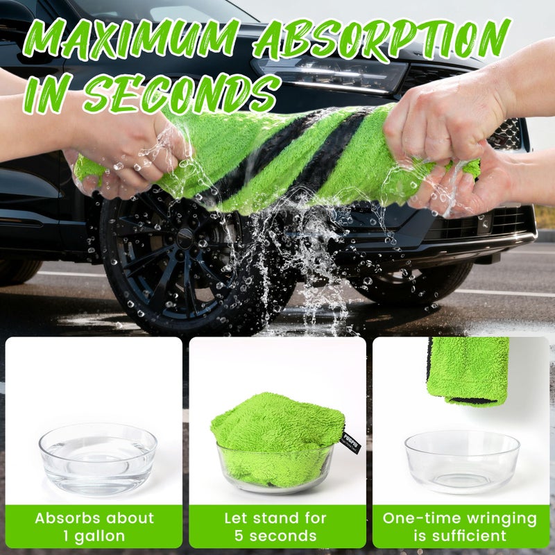 PUGPIU Microfiber Car Drying Towel Extra Large Super Absorbent 48"X24", 1400 GSM Flash Detail Car Wash Drying Towel Edgeless with Two Sided Soft Twisted-Loop, No Water Spots Streaks for Cars (Green) - Image 4