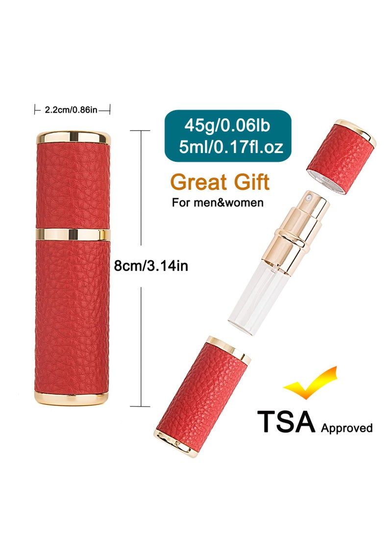 KASTWAVE 2Pcs Perfume Atomizer Bottle (5ML),Mini Refillable Empty Cologne Spray Bottle With Luxury Leather Case,for Travel Out Side Work Women and Men (Black+Red) - Image 2