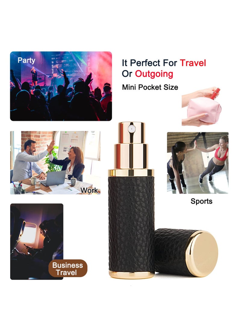 KASTWAVE 2Pcs Perfume Atomizer Bottle (5ML),Mini Refillable Empty Cologne Spray Bottle With Luxury Leather Case,for Travel Out Side Work Women and Men (Black+Red) - Image 5