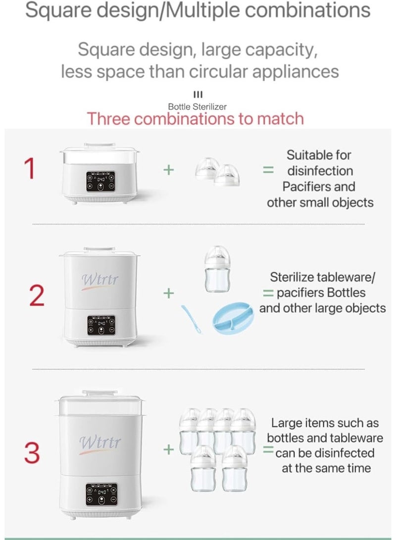 وترتر معقم زجاجات الأطفال Wtrtr، معقم وجاف كهربائي بالبخار للزجاجات، معقم 5 في 1 لجميع ملحقات وأدوات الأطفال، مناسب للجميع، أبيض - Image 5