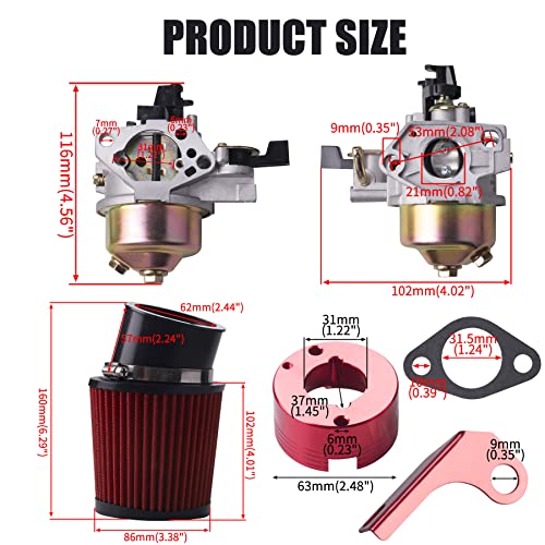MRELC Upgrade Carburetor Air Filter Adapter Pipe Jet Stage 2 Kit for Predator 301cc 420cc 13hp 15hp GX340 GX390 389cc Mini Bike Parts(Red) - Image 4