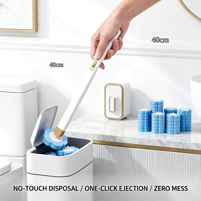 KIRIKIT Disposable Toilet Brush with 48 Refill Heads and Holder– Includes Storage Caddy&Toilet Bowl Wand, Wall-Mount Scrubbing Toilet Brush Bathroom Cleaning Kit (1 Wand+48 Refills) - Image 5