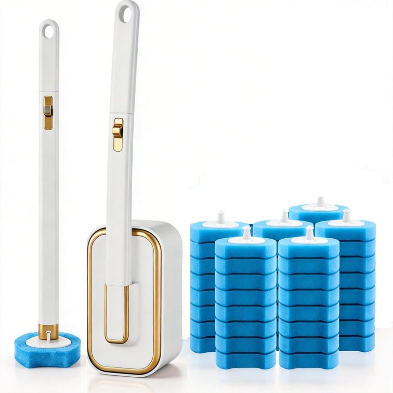 KIRIKIT Disposable Toilet Brush with 48 Refill Heads and Holder– Includes Storage Caddy&Toilet Bowl Wand, Wall-Mount Scrubbing Toilet Brush Bathroom Cleaning Kit (1 Wand+48 Refills) - Image 1