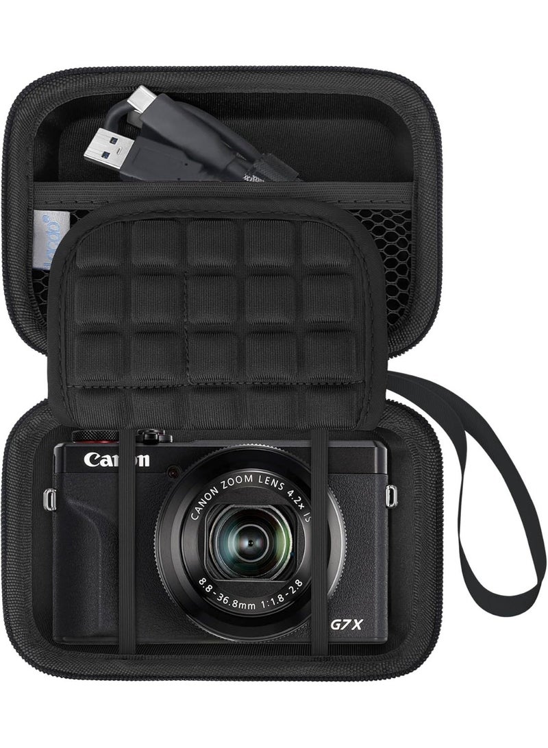 Lacdo Camera Case for Canon PowerShot G7 X Mark III/PowerShot G7 X Mark II 4K Vlogging Camera, Point and Shoot Vlogging Camera Bag Carrying Case, Mesh Pocket fits USB Cable, Batteries, Black+Black - Image 1