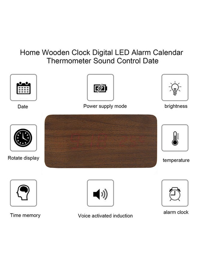 OUTAD LED Digital Alarm Clock With Calendar Thermometer Brown - Image 3