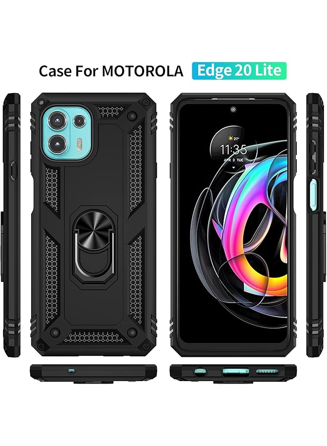إيروريكس جراب 1+2 لهاتف Motorola Edge 20 Lite مع واقي شاشة من الزجاج المقوى مكون من قطعتين من جراب Hybrid Armor مزدوج الطبقات مضاد للخدش لهاتف Motorola Edge 20 Lite أسود - Image 2