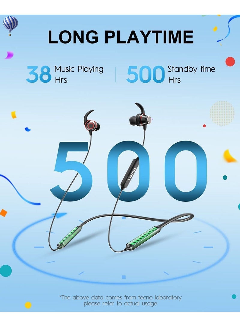 Bravo B1 Wireless Bluetooth Headphones Earbuds Neckband with 38Hrs Playtime for Sports Sweatproof & IPX5 Waterproof Wireless Headset（Black）