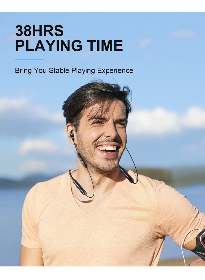 Bravo B1 Wireless Bluetooth Headphones Earbuds Neckband with 38Hrs Playtime for Sports Sweatproof & IPX5 Waterproof Wireless Headset（Black）