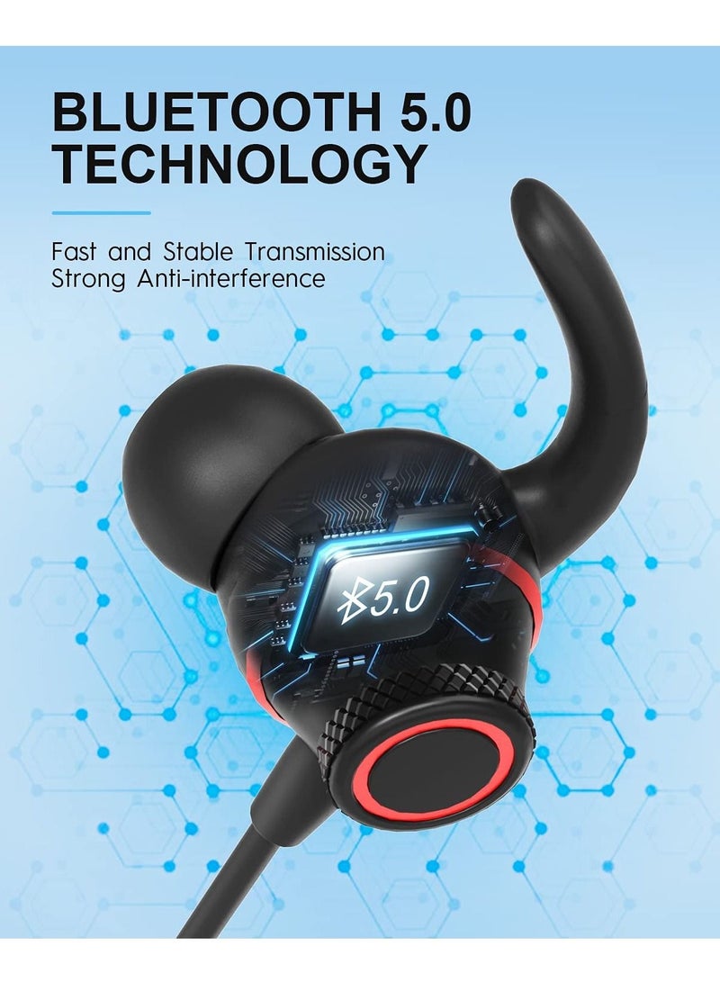 Bravo B1 Wireless Bluetooth Headphones Earbuds Neckband with 38Hrs Playtime for Sports Sweatproof & IPX5 Waterproof Wireless Headset（Black）