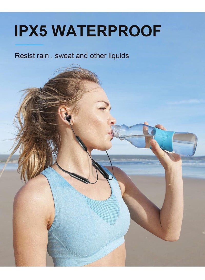 Bravo B1 Wireless Bluetooth Headphones Earbuds Neckband with 38Hrs Playtime for Sports Sweatproof & IPX5 Waterproof Wireless Headset（Black）