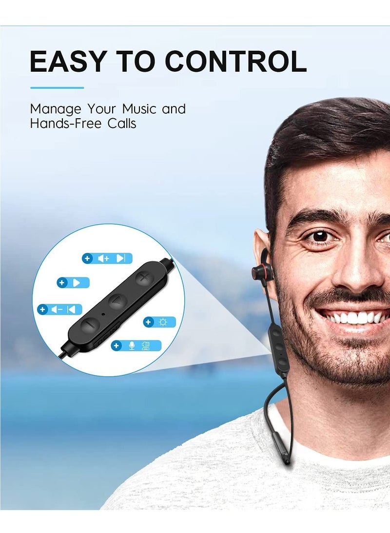 Bravo B1 Wireless Bluetooth Headphones Earbuds Neckband with 38Hrs Playtime for Sports Sweatproof & IPX5 Waterproof Wireless Headset（Black）