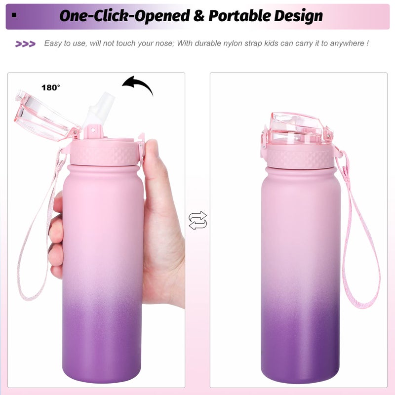 Oldley Water Bottles 20 oz Insulated Water Bottle with Straw 3 Lids,Vacuum Stainless Steel Water Bottles, Leak & Sweat Proof Sport Water Bottle Gym for Kids Adults - Image 4