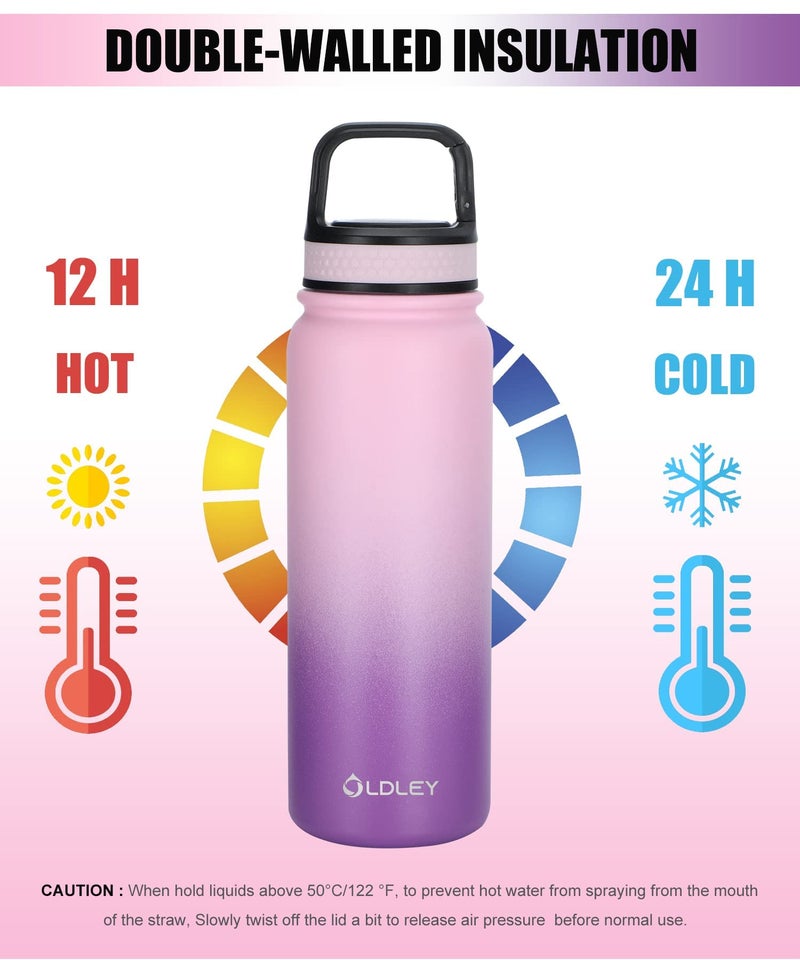 Oldley Water Bottles 20 oz Insulated Water Bottle with Straw 3 Lids,Vacuum Stainless Steel Water Bottles, Leak & Sweat Proof Sport Water Bottle Gym for Kids Adults - Image 2