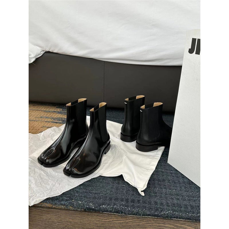 Ready Stock Shipped In Seconds! Grape Mom'S Same Style Split-Toe Short Boots British Style Versatile Mid-Calf Thick Heel Elastic Chelsea Boots - Image 2
