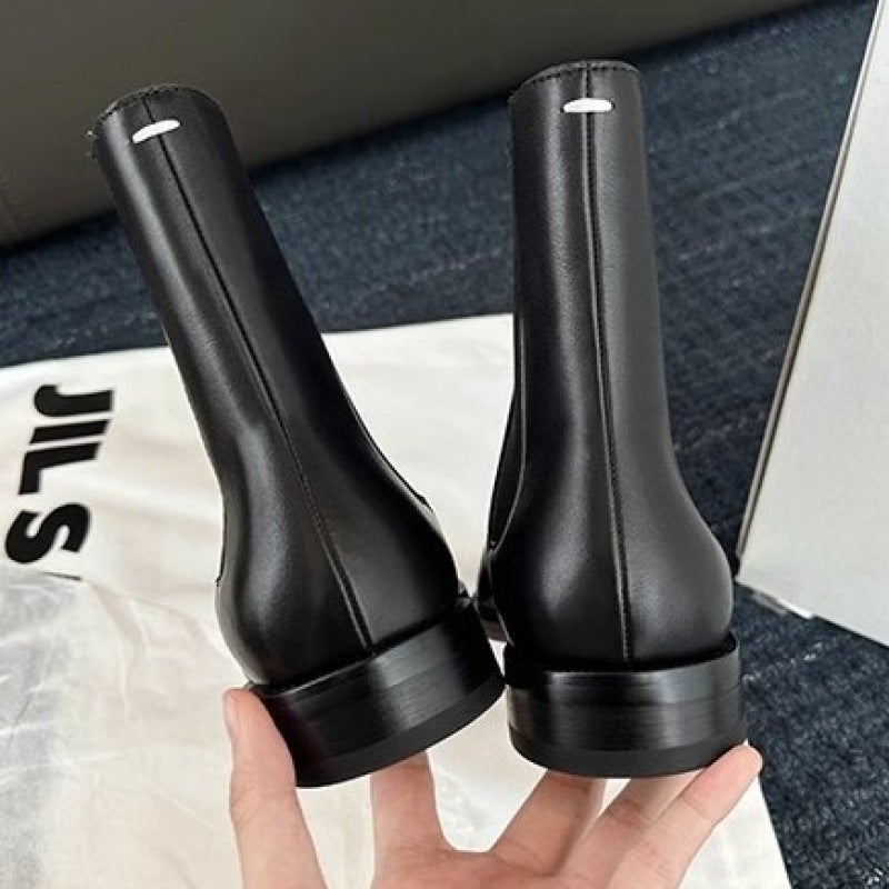 Ready Stock Shipped In Seconds! Grape Mom'S Same Style Split-Toe Short Boots British Style Versatile Mid-Calf Thick Heel Elastic Chelsea Boots - Image 5