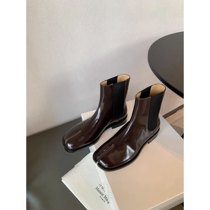 Ready Stock Shipped In Seconds! Grape Mom'S Same Style Split-Toe Short Boots British Style Versatile Mid-Calf Thick Heel Elastic Chelsea Boots - Image 3