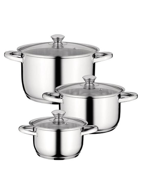 6-Piece Cookware Set Gourmet Stainless Steel(1xCovered Casserole, 1xCovered Casserole, 1xCovered Stockpot, 3xLids)