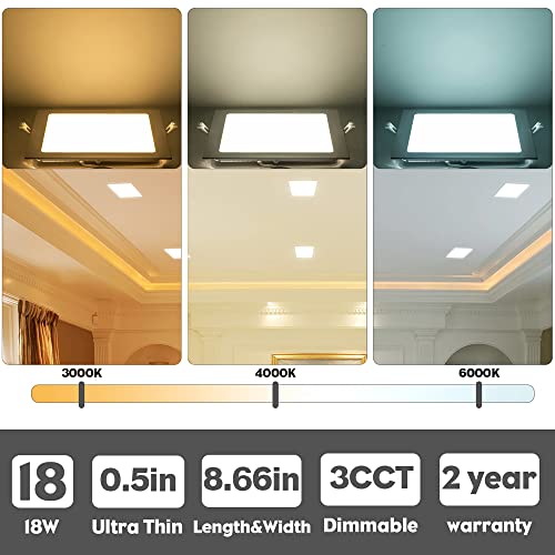QIBANG Square Led Recessed Light 8 inch Dimmable with Junction Box,3CCT 3000K/4000K/6000K Selectable,1600LM CRI90+18W Ultra-Thin led recessed Light Square Canless Downlight High Brightness,1Pack - Image 3