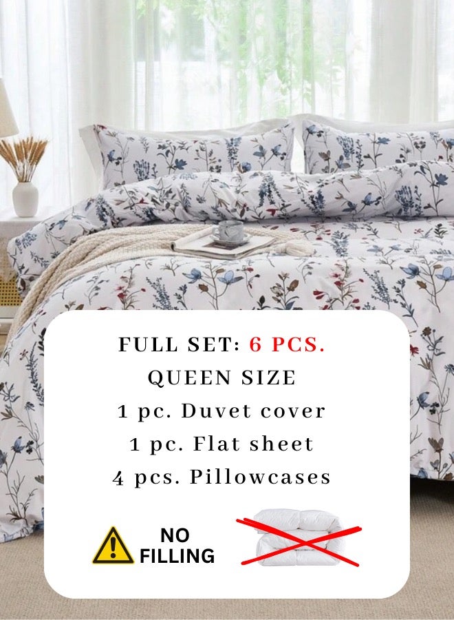 LUNA Home Queen size 6-piece blue bedding set featuring a botanical floral design duvet cover.  - Image 3