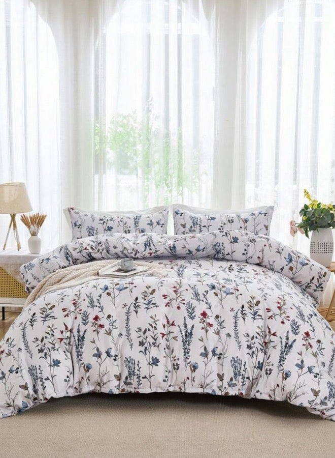 LUNA Home Queen size 6-piece blue bedding set featuring a botanical floral design duvet cover.  - Image 2