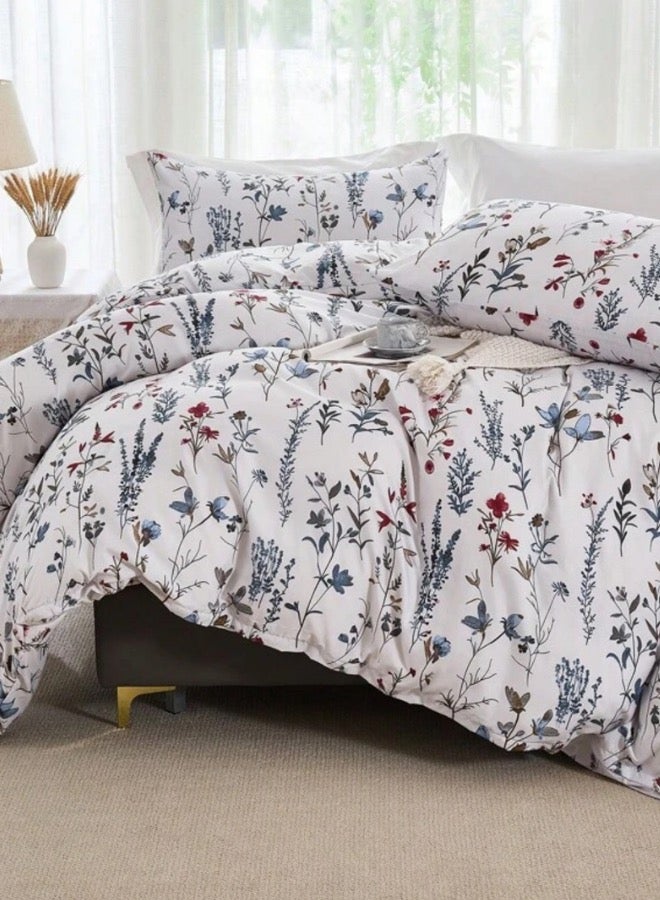 LUNA Home Queen size 6-piece blue bedding set featuring a botanical floral design duvet cover.  - Image 4