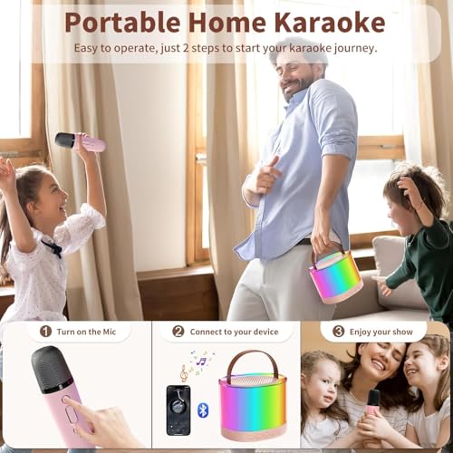 QLECT Portable Karaoke Bluetooth Speaker with Wireless Mic, 5W HiFi Sound, RGB LED Lights, Voice Change Effects, Rechargeable, for Kids & Adults, Home & Outdoor Party(Pink) - Image 5