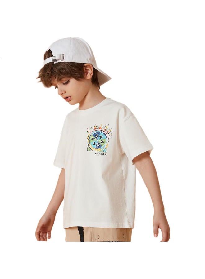 Ask Junior Antibacterial Cooling Parent-Child Matching T-Shirt, Summer 2025, Boys' Short-Sleeve Tee, Children'S Short-Sleeve Top, White, Size 110 - Image 3