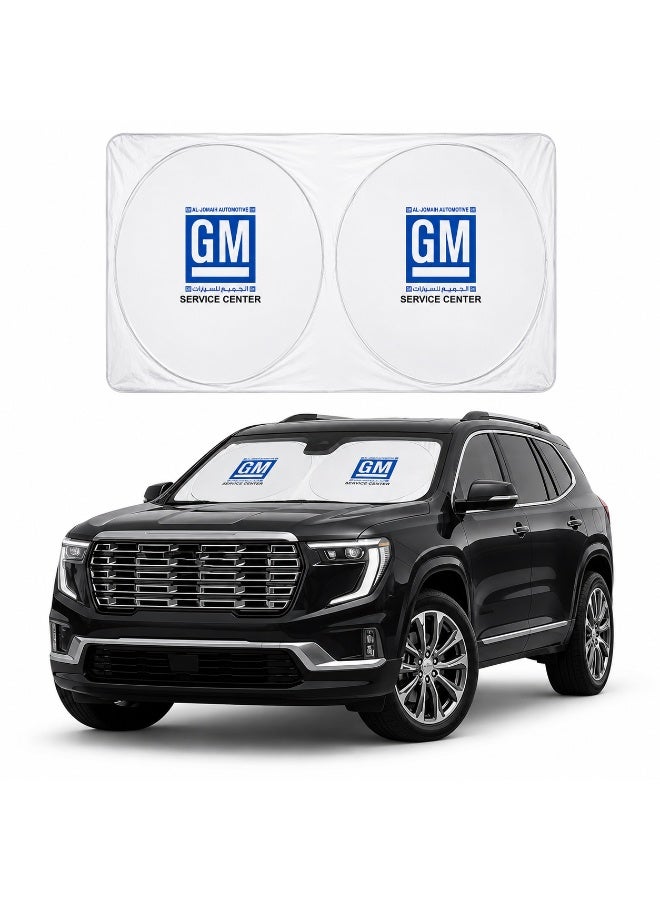 GM Service Center Foldable Car Windshield Sunshade, Universal Front Windshield Sun Shade UV Block Heat Insulation Reflective Foldable Sun Visor Protector for Cars, SUVs, Sedans, Trucks with Storage Pouch, Easy Install - Image 1