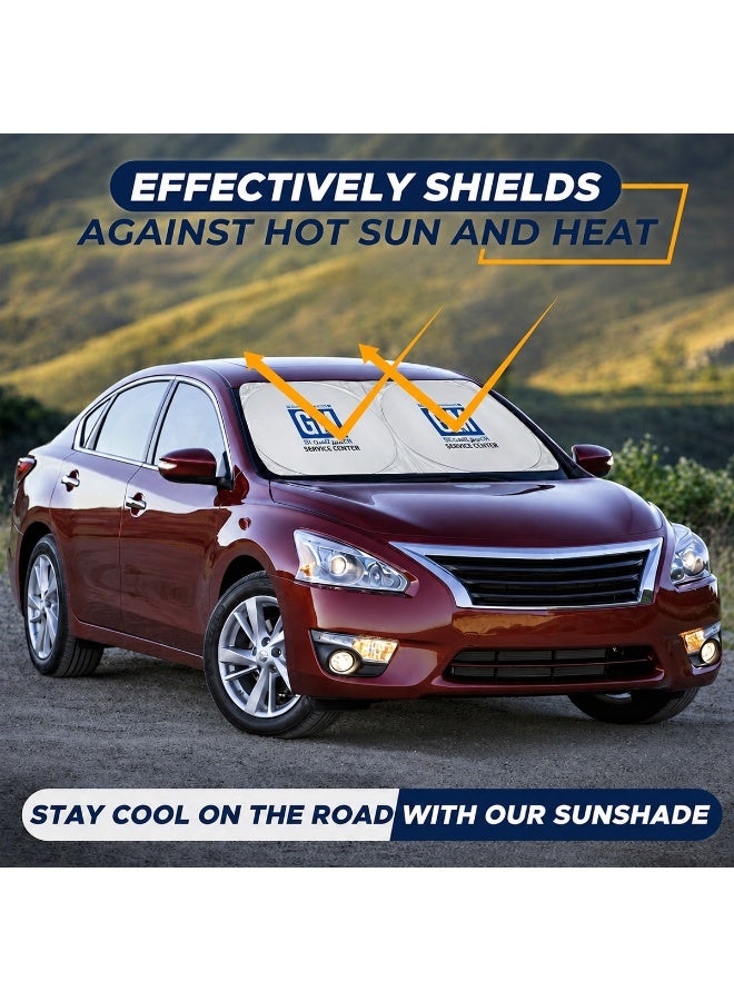 GM Service Center Foldable Car Windshield Sunshade, Universal Front Windshield Sun Shade UV Block Heat Insulation Reflective Foldable Sun Visor Protector for Cars, SUVs, Sedans, Trucks with Storage Pouch, Easy Install - Image 4