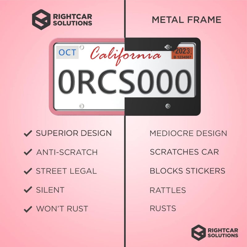 Rightcar Solutions Silicone License Plate Frame Rust Proof, Rattle Proof, Weather Proof Universal License Plate Holder for Front Or Rear, Street Legal, No Obstruction - Pink - Image 4