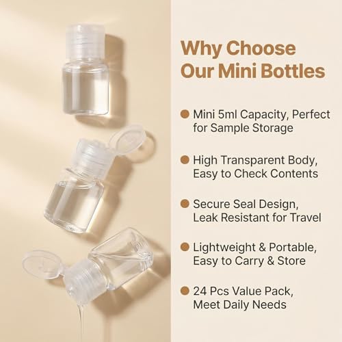 SYBL 24PCS 5ml/0.17oz(Non Squeezable) Empty Refillable Clear PET Plastic Flip Cap Dispenser Bottles Cosmetic Container Jar Pot Vial Sample Storage For Lotion Emulsion essential oil Facial Essence Perfume - Image 3