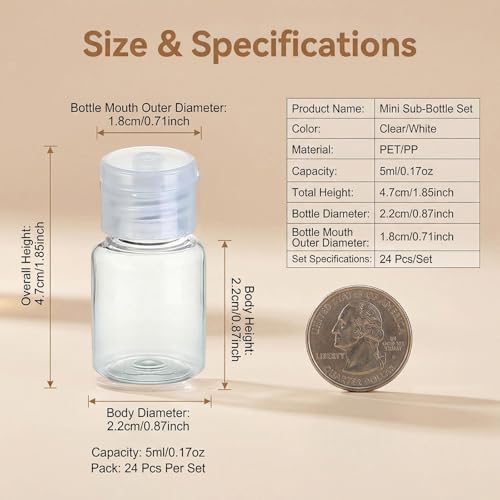 SYBL 24PCS 5ml/0.17oz(Non Squeezable) Empty Refillable Clear PET Plastic Flip Cap Dispenser Bottles Cosmetic Container Jar Pot Vial Sample Storage For Lotion Emulsion essential oil Facial Essence Perfume - Image 2