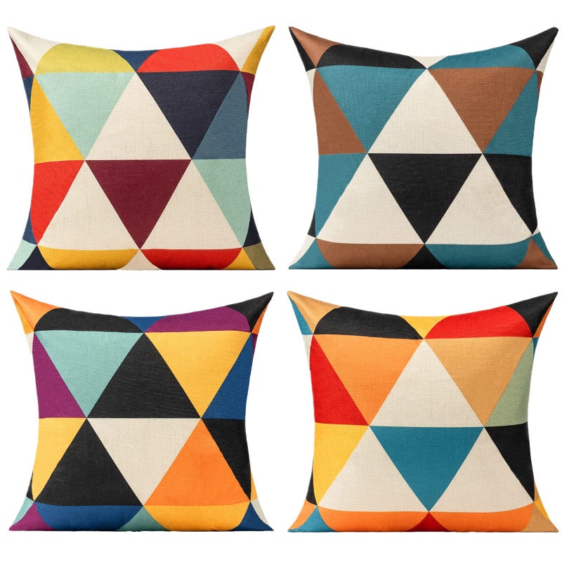 All Smiles Outdoor Throw Pillow Covers Fall Decor Patio 20x20 Set of 4 Colorful Modern Cushion Cases Cojines Couch Sofa Decoration Porch for Home Living Room Geometric Triangle Orange Yellow