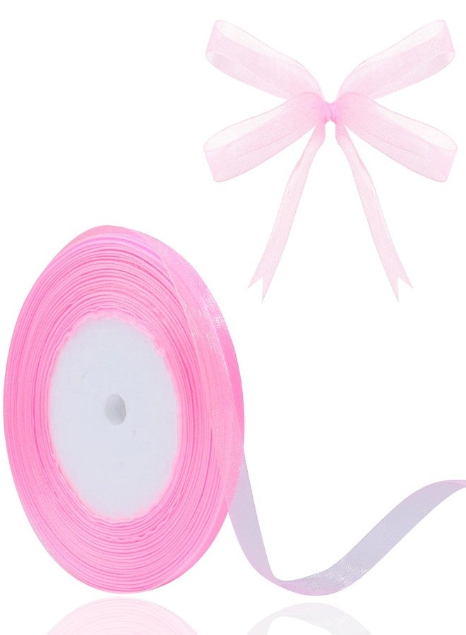 Hiswan 3/8 inch Sheer Organza Ribbon 50 Yards Pink Chiffon Ribbon for Gift Wrapping Christmas Halloween Decoration Crafts Wedding Bouquet Ribbons - Image 1