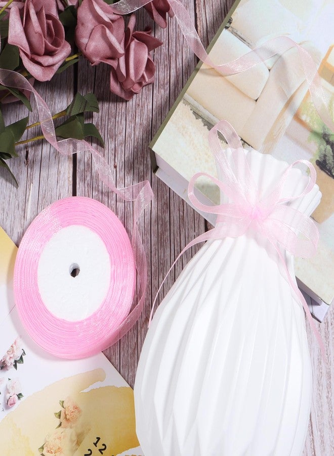 Hiswan 3/8 inch Sheer Organza Ribbon 50 Yards Pink Chiffon Ribbon for Gift Wrapping Christmas Halloween Decoration Crafts Wedding Bouquet Ribbons - Image 3