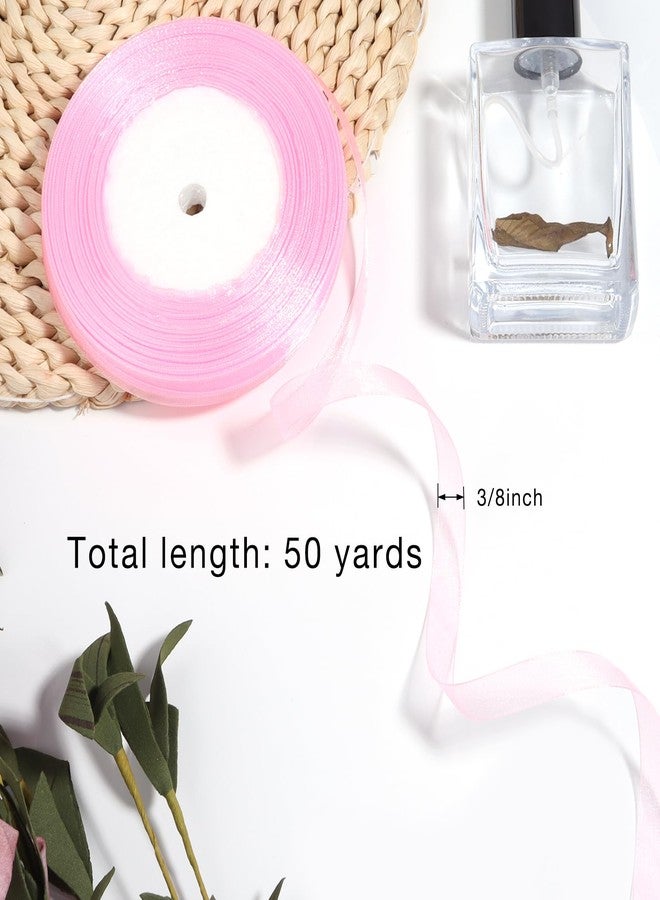 Hiswan 3/8 inch Sheer Organza Ribbon 50 Yards Pink Chiffon Ribbon for Gift Wrapping Christmas Halloween Decoration Crafts Wedding Bouquet Ribbons - Image 2