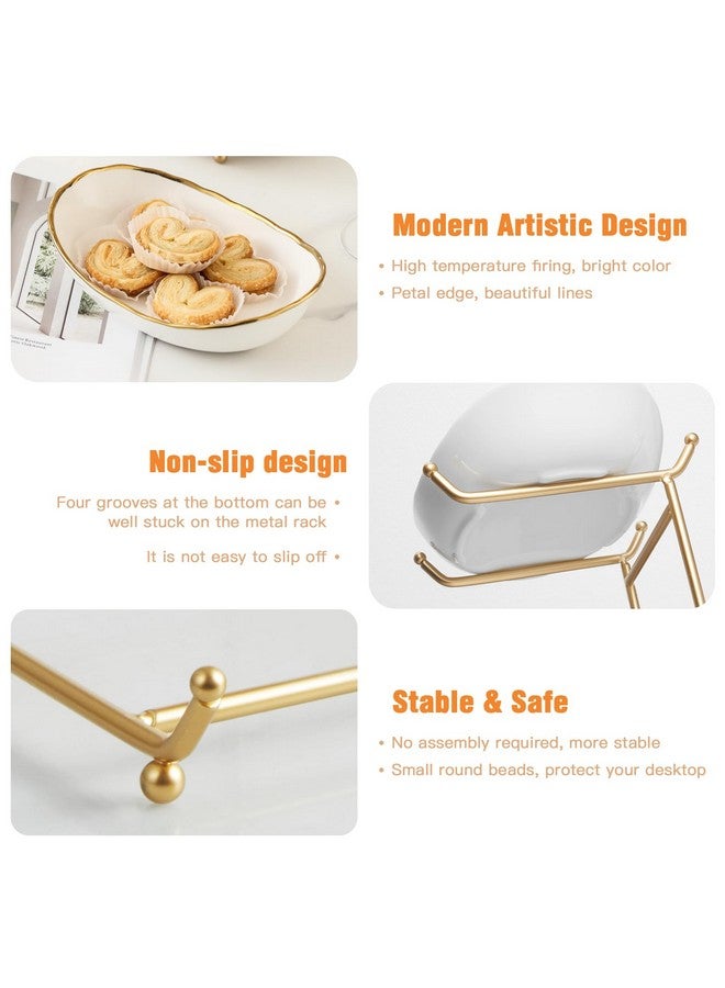 HOMKULA Fruit Bowl for Kitchen Counter - 3 Tier Ceramic Serving Bowls with Metal Stand, Tiered Fruit Basket for Fruit Vegetable Storage, Snack, Nuts, Cake, Dessert, Small & Cute (Gold-Rimmed) - Image 4