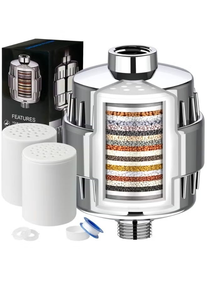 Shower Filter, 20 Stage Shower Head Filter for Hard Water with 2 Cartridges, High Output Shower Water Filter to Remove Chlorine, Fluoride and Other Impurities, Improves Skin Condition, Protects Hair - Image 1